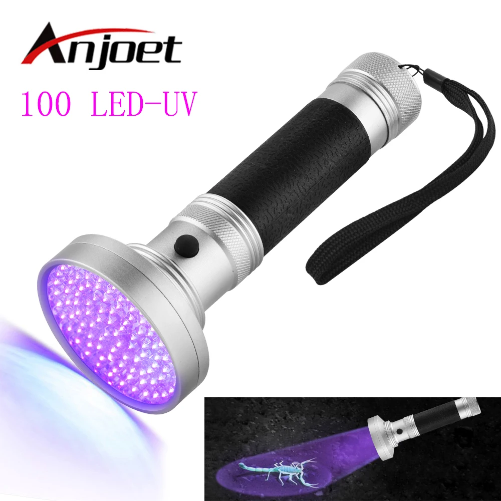 

Anjoet Super 100LED UV Light 395-400nm LED UV Flashlight torch light 18W lamp Ultraviolet Detector For Dog Urine Pet Stains