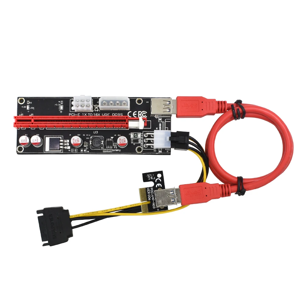 TISHRIC 10 шт. 2018 новейший 1x к 16X PCI Express PCIE E 009S Molex 6pin адаптер питания SATA USB 3 0 кабель Riser