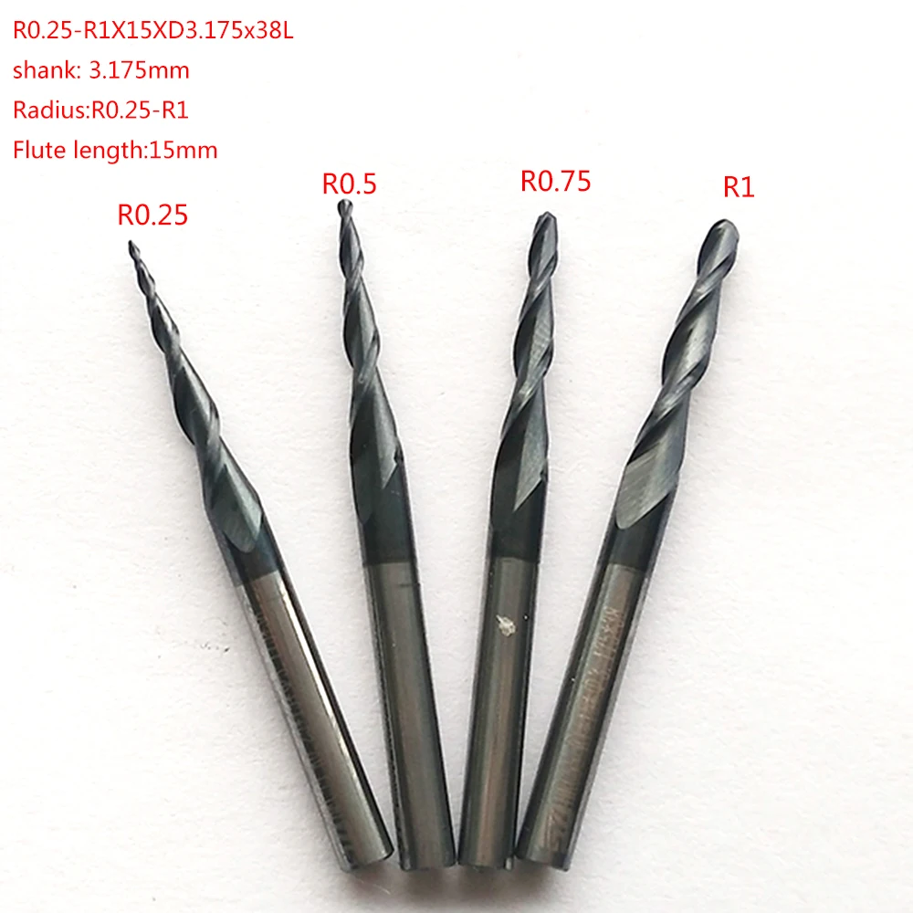 Fresa CNC A Sfera Conica - R0.25 A R1.0, Diametro 3.175mm, Per Alluminio, Legno, Acciaio, 2 Taglienti - Foto 10