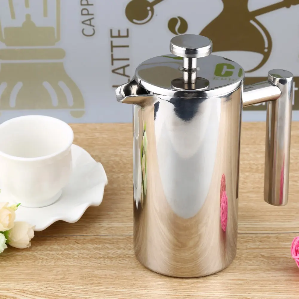  2016 New Quality Coffee Pot 350MLStainless Steel Cafetiere French Press With Filter Double Wall Insulation Design Polish Process 