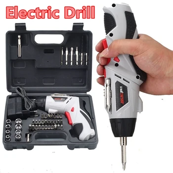

45 in 1 Portable Electric Cordless Screwdriver Kit 4.8V Cordless Drill Power Tools with LED Screws Sleeves and Drill Bits Case