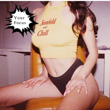 Летняя Сексуальная майка harajuku в стиле панк Рок k pop seinfeld and chill с принтом укороченные женские желтые Топы