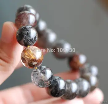 

001328 14mm 58g natural rutilated quartz rock crystal bracelet