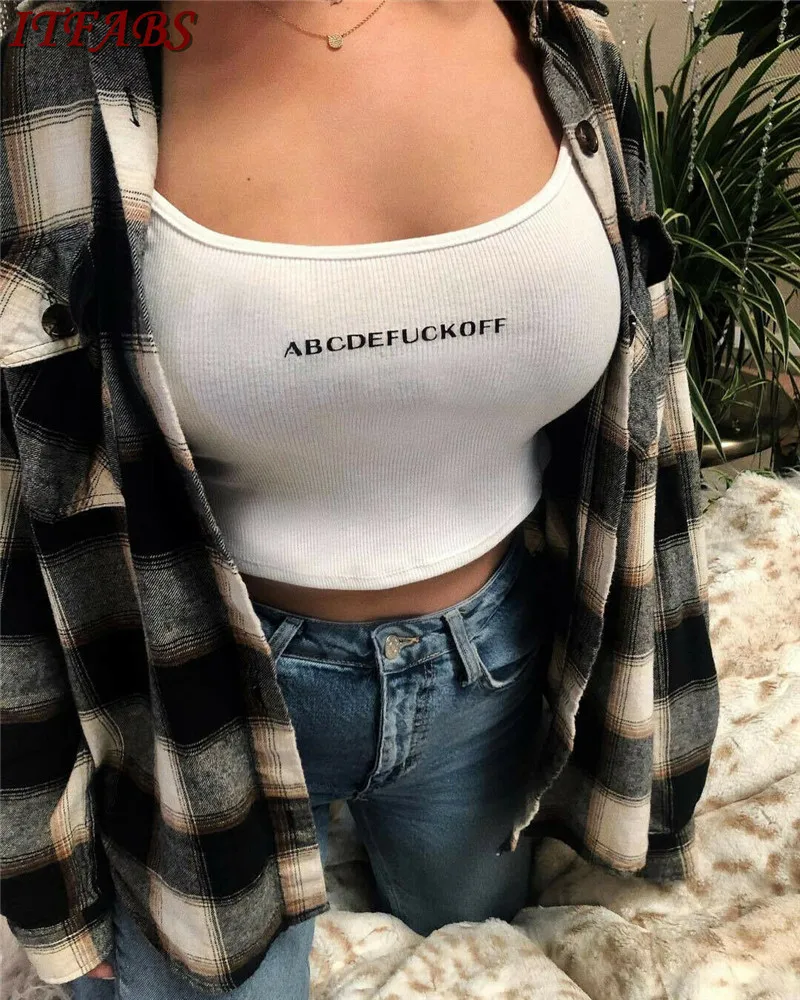 

Women Sleeveless Strap Letter Print Tank Vest Clubwear Crop Tops Sexy Vest Fashion Camis Bodycon Slim Summer Cotton Outwear Tank