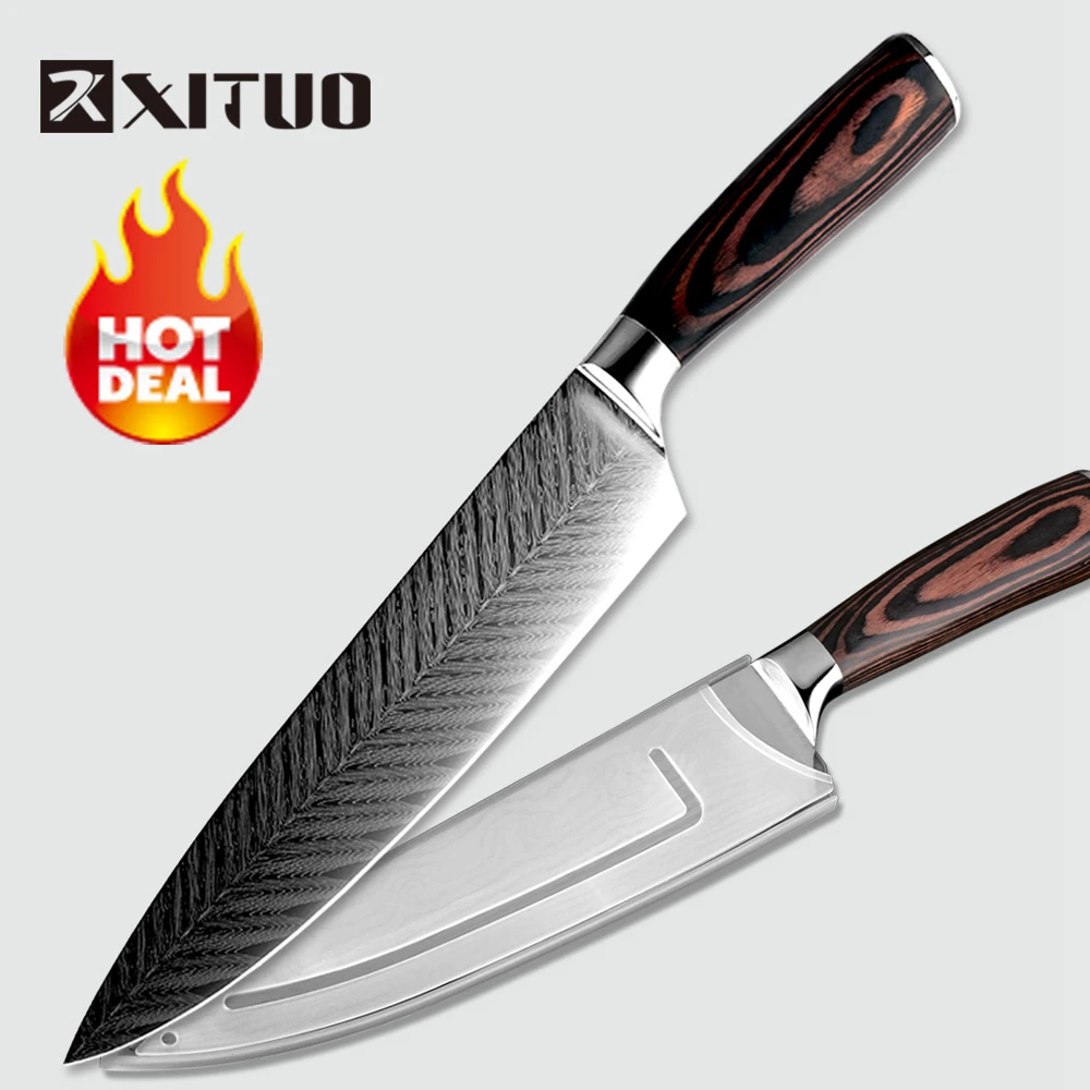 XITUO Высокое качество 8 ''дюймовый нож шеф-повара японский из нержавеющей стали Шлифовальный лазерный нож с узором острое лезвие нож Инструменты для приготовления пищи cnc