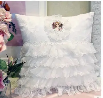 

European style lace fringe cushion cover pillowcase white wedding throw pillow cover decorative case for back cushion