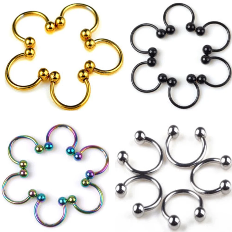 10pcs Fashion Lip Nose Hoop Balls Body Piercing Jewelry Shellhard Stainless Steel Horseshoe Bar Ear Ring Belly Button Femme