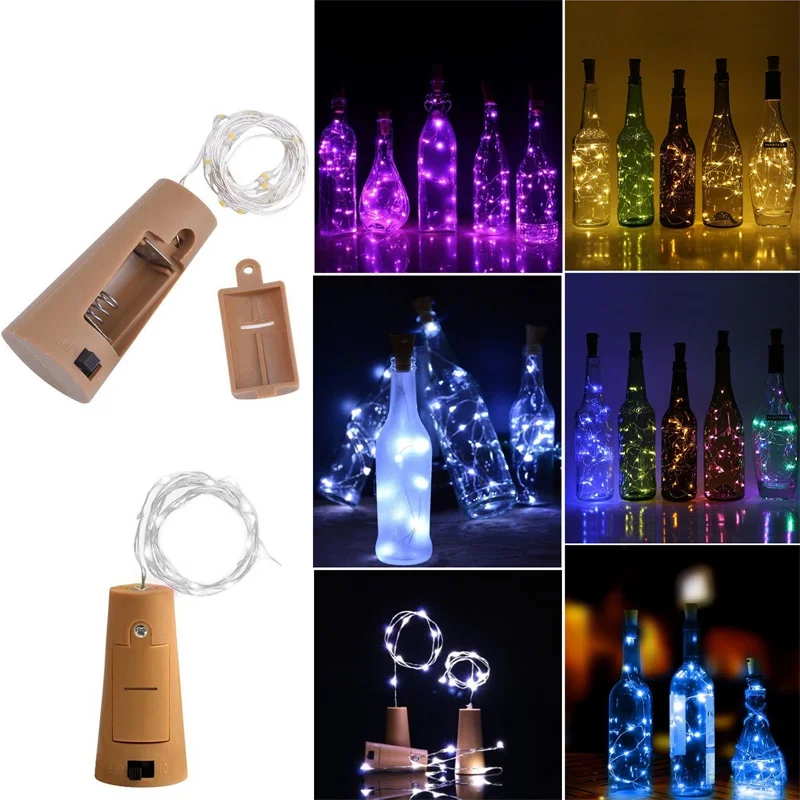 

2M 6.56ft 20 LED Cork Shaped Silver Copper Wire String Fairy Light LR44 Battery Wine Bottle for Glass Craft Xmas Party Decor