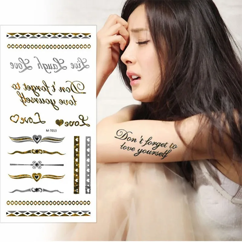 8 Sheets Flash Tattoo Gold Temporary Tattoos Glitter Stickers Sexy Products Paper For Women&Men Body Art tatuagem metalica (12)