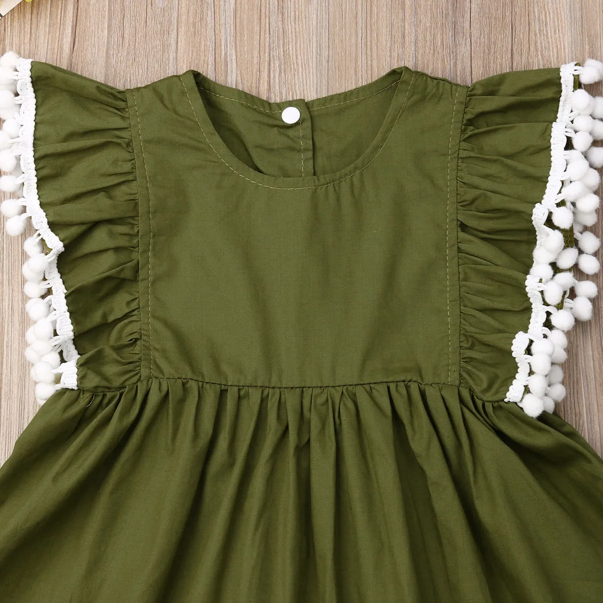 Летняя одежда для малышей Повседневное платье принцессы без рукавов с оборками для маленьких девочек новое зеленое платье-пачка, кисточки-помпоны, От 1 до 6 лет