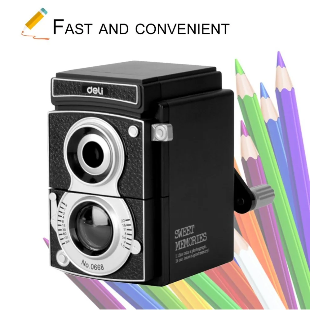 

Deli 0668 Mechanical Pencil Sharpener Innovative Manual Pencil Sharpening Tool Camera Design School Stationery For Student