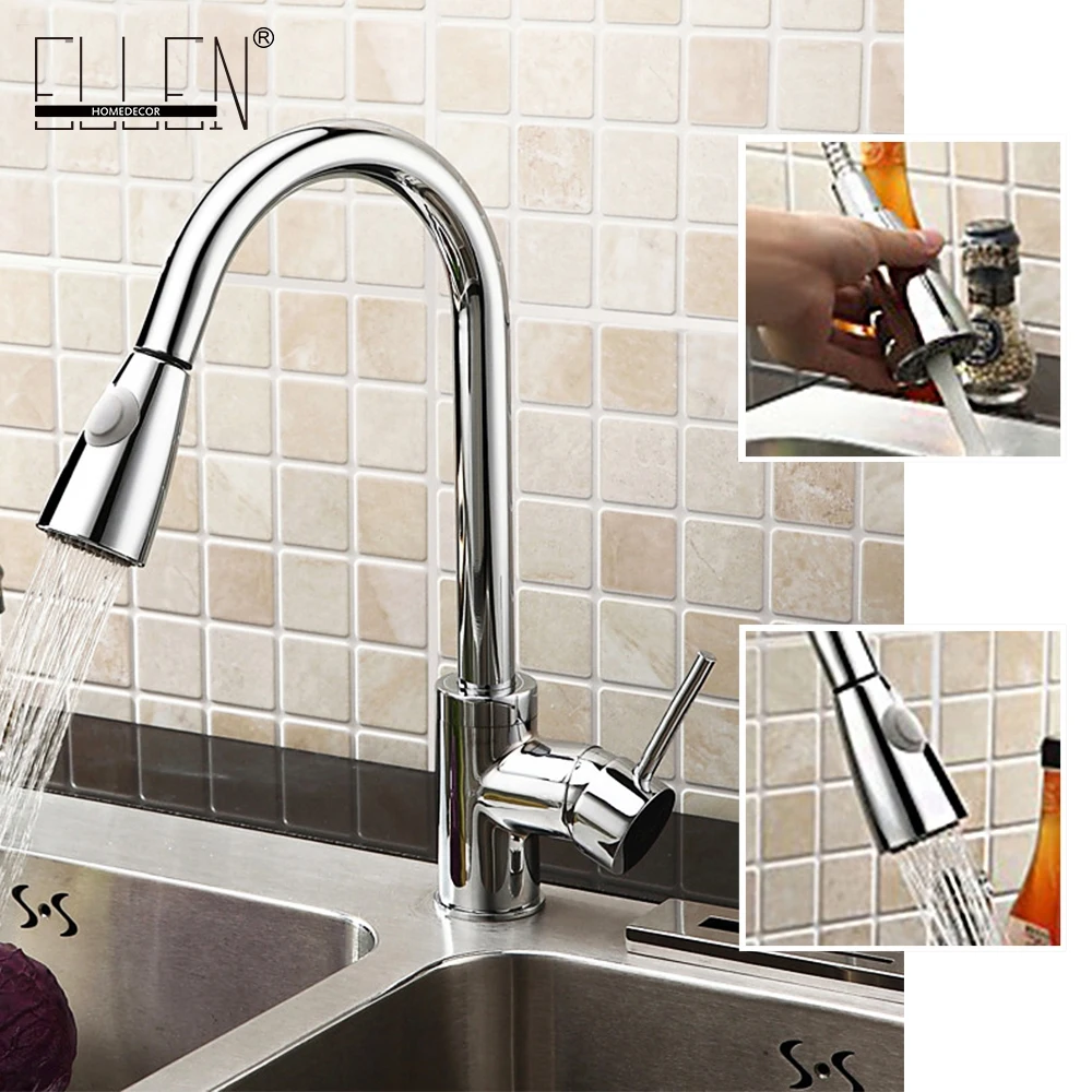 Solid Brass Pull Down and Pull Out Kitchen Faucet With Spray