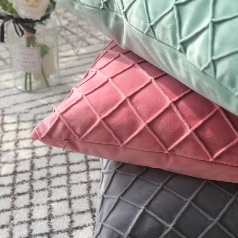 Роскошное стеганое бархатное покрытие для подушки, декоративная серая розовая наволочка для подушки, домашний декор, Геометрическая Подушка, 50x50 см, чехол для подушки