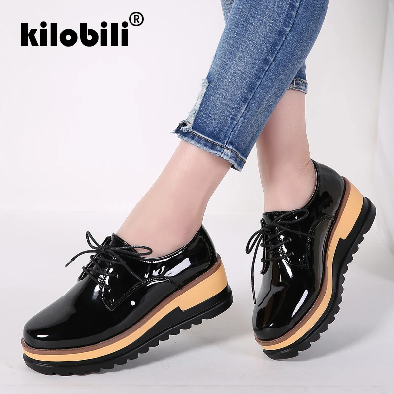 Kilobili/2019 г. весенняя женская обувь на платформе с круглым носком из натуральной