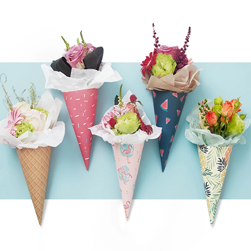 20pcs Ice Cream Cone Flowers Wrapping Paper Gift Packaging Paper Flower