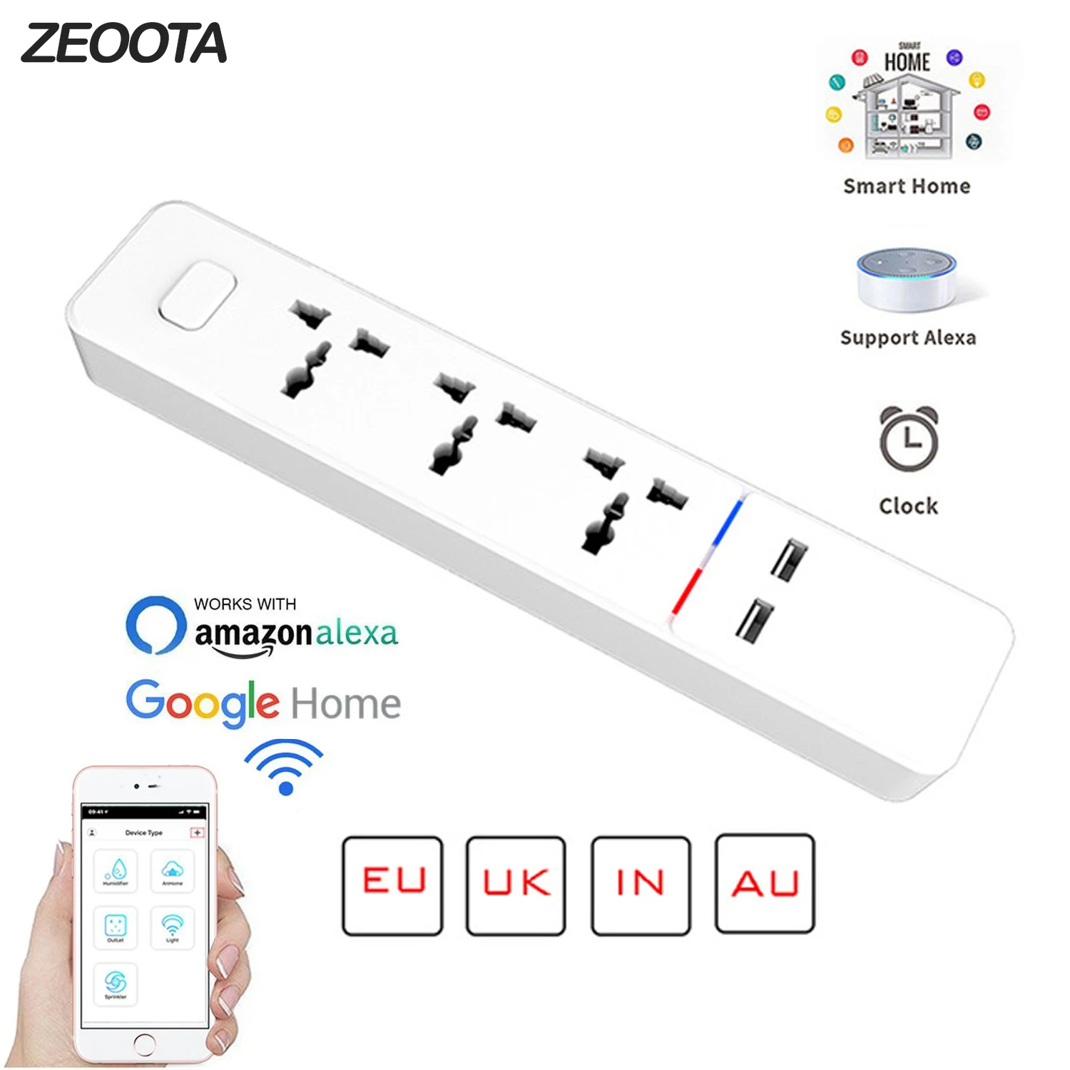 

WiFi Smart Power Strip Universal Outlets with USB Plug Sockets Remote Voice Control Independently work with Alexa,Google Home