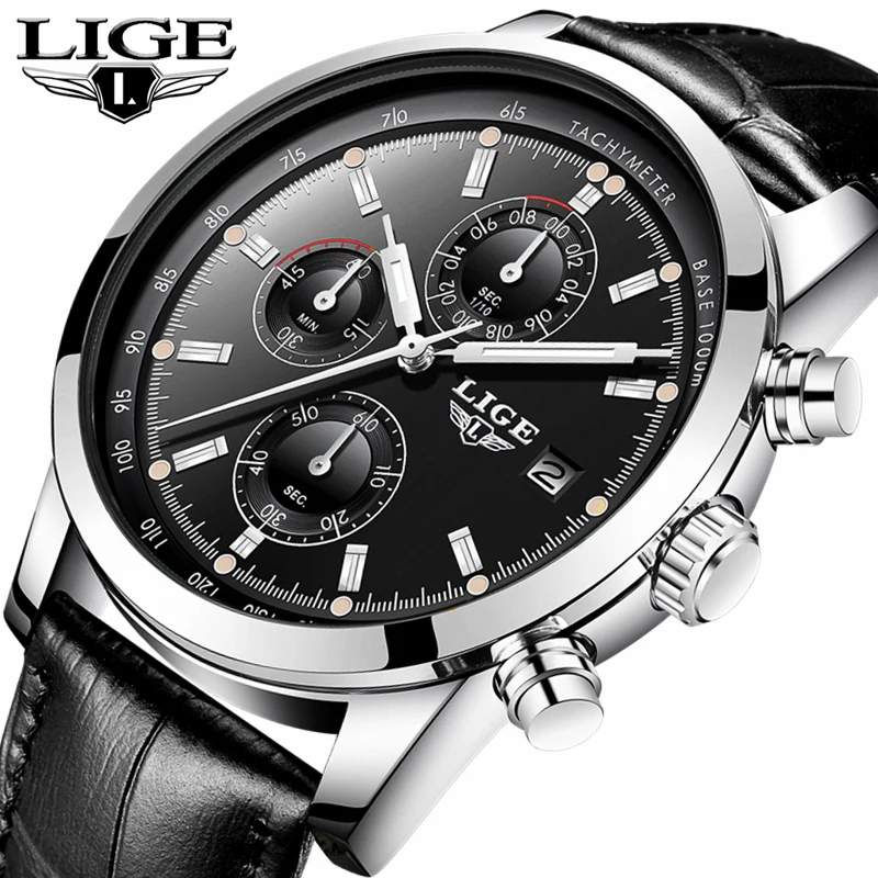 

LIGE Fashion Mens Watches Top Brand Luxury Business Casual Quartz Watch Men Leather Waterproof Sports Watches Relogio Masculino
