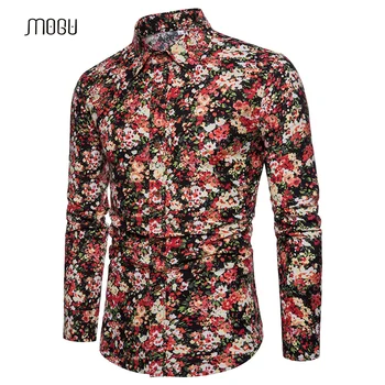 

MOGU Men Floral Shirts 2018 Spring Flower Leisure Holiday Shirts with Long Sleeve Big Size Camisas para Hombre 5XL