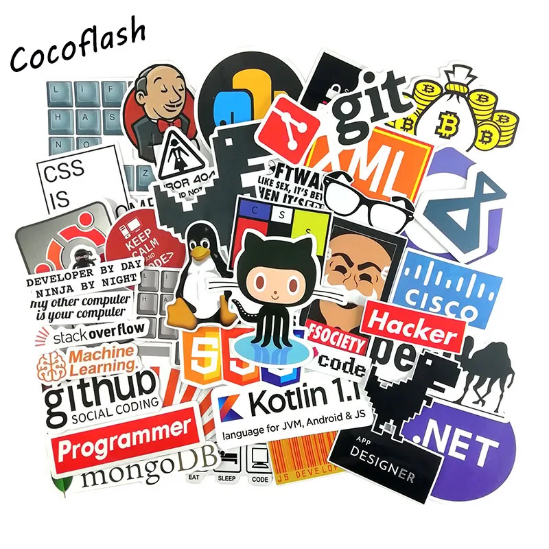 63Pcs Internet Programming Java JS Php Html Cloud Docker Bitcoin Language APP Logo Cool Stickers for Laptop Car Phone Stickers