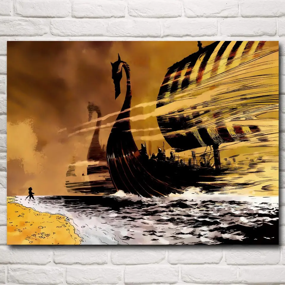 Корабль Викинги ТВ серия искусство шелковая ткань плакат печать домашний Декор стены фотографии 12x16 18x24 24X32 дюймов - Цвет: 031