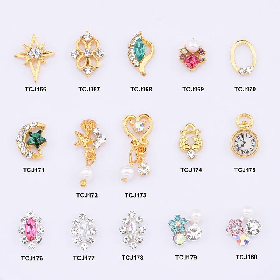 

10pcs Crystal nails decorations strass ongle gems stone heart starfish shell design gold nail jewelry nailart supplies TCJ166