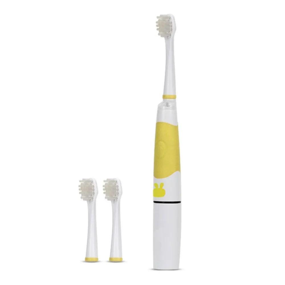 Детская электрическая зубная щетка, водонепроницаемая зубная щетка с 3 головками, умный светодиодный светильник - Цвет: Yellow