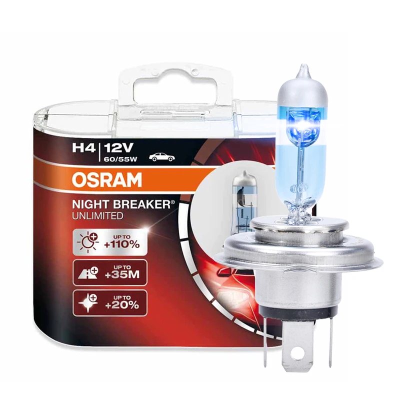 

OSRAM Night Walker 3 H4 12V 55/60W car headlight bulb Low beam High beam halogen lamp [110% brighter color temperature 3900K]