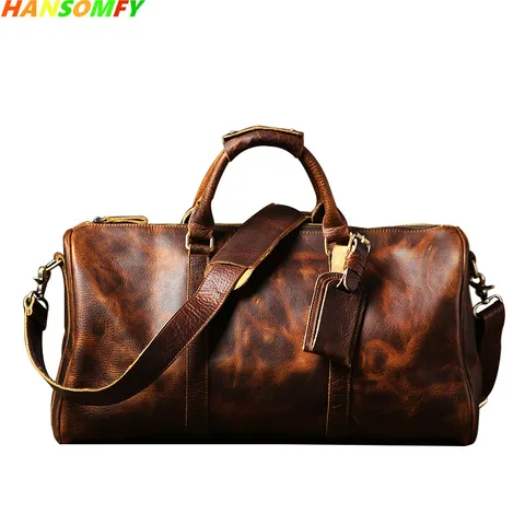 Bolsas de Couro de Cavalo Bolsas do Mensageiro do Vintage dos Homens de Couro Louco Grande Capacidade Portátil Maré Homens Casuais Viajar Ombro