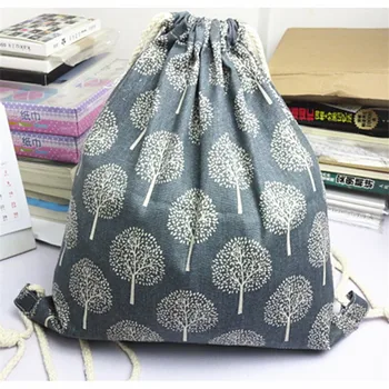 

YWA12 Simple Fabric Bag Linen Drawstring Travelling Backpack Student Book Bag Fortune Tree