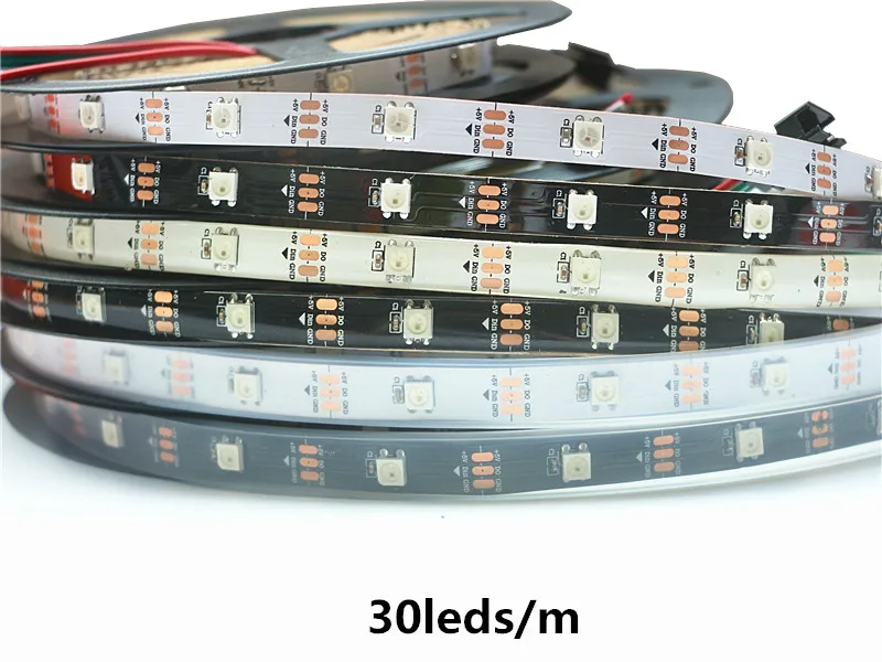 WS2812B Светодиодные ленты DC 5 V чёрно-белые печатные платы Смарт индивидуально Пиксельная адресация WS2812 2812 IC высокой мощности 30/60/144 пикселей/светодиодный s цветная(RGB), для детей от 1 года до 5 лет м - Испускаемый цвет: 30leds