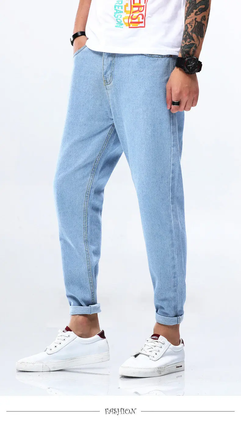 Loose Jeans Men Solid Simple Pencil Pants Cotton Classic Cargo Pant Jeans Male Trousers Youth Ankle-Length Pant Brand Jeans 2019 03