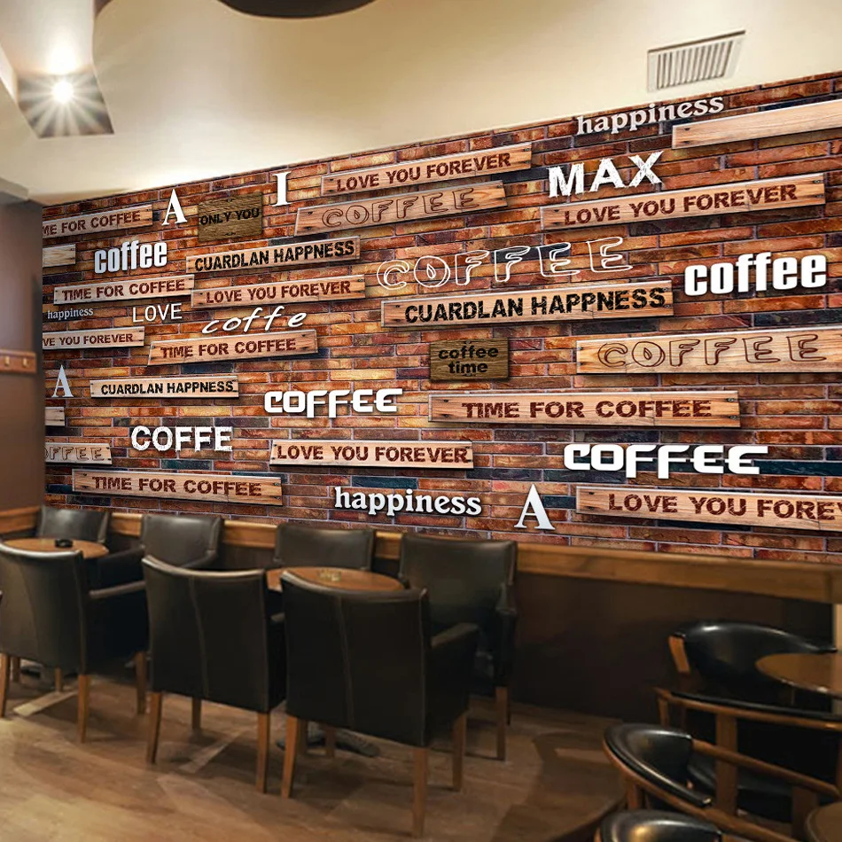 Пользовательские настенные росписи 3D ретро дерево зерна буквы обои Кофе Кафе торт магазин инструментов фон роспись стен обои