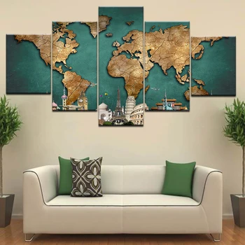 

World Building Map Vintage Puzzle Abstract Wall Art Paintings HD Print Canvas Modern Picture for library Office Room Home Decor