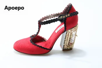 

New Designer Women Shoes appliques embroider Retro women shoes crystal birdcage Open the window pumps shoes heels wedding party