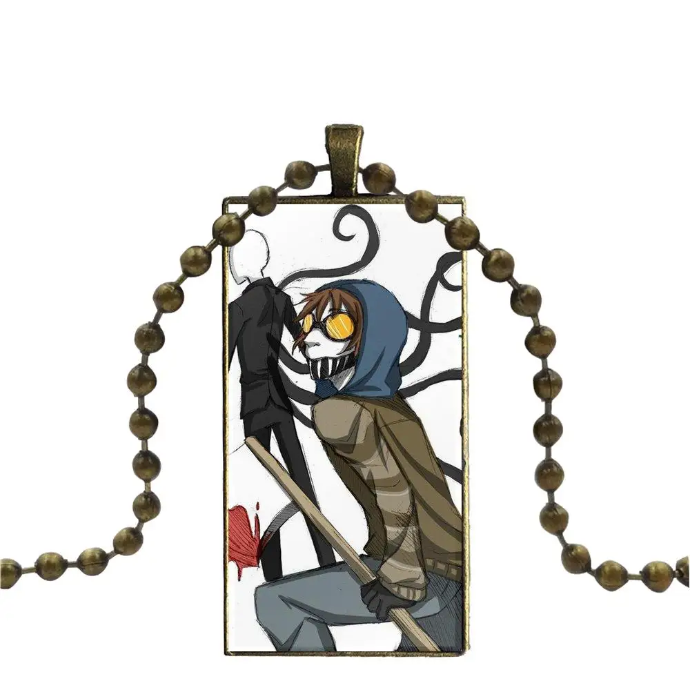 US $1 89 |Glass Pendant Necklace Handmade Half Pendant Rectangle Necklace For Women Party Creepypasta Ticci Toby X Reader-in Pendant Necklaces from