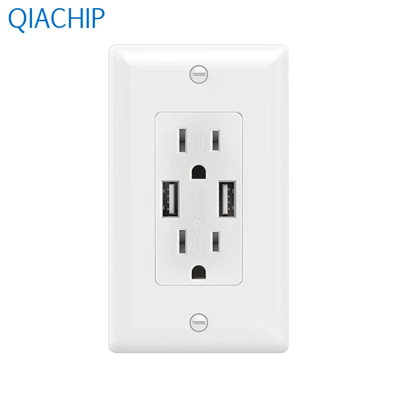 

White Embedded Dual Technology Charger Socket USB/AC Pattern White USB Charger Socket USB 5V 4A Shell PC Power Outlet Panel