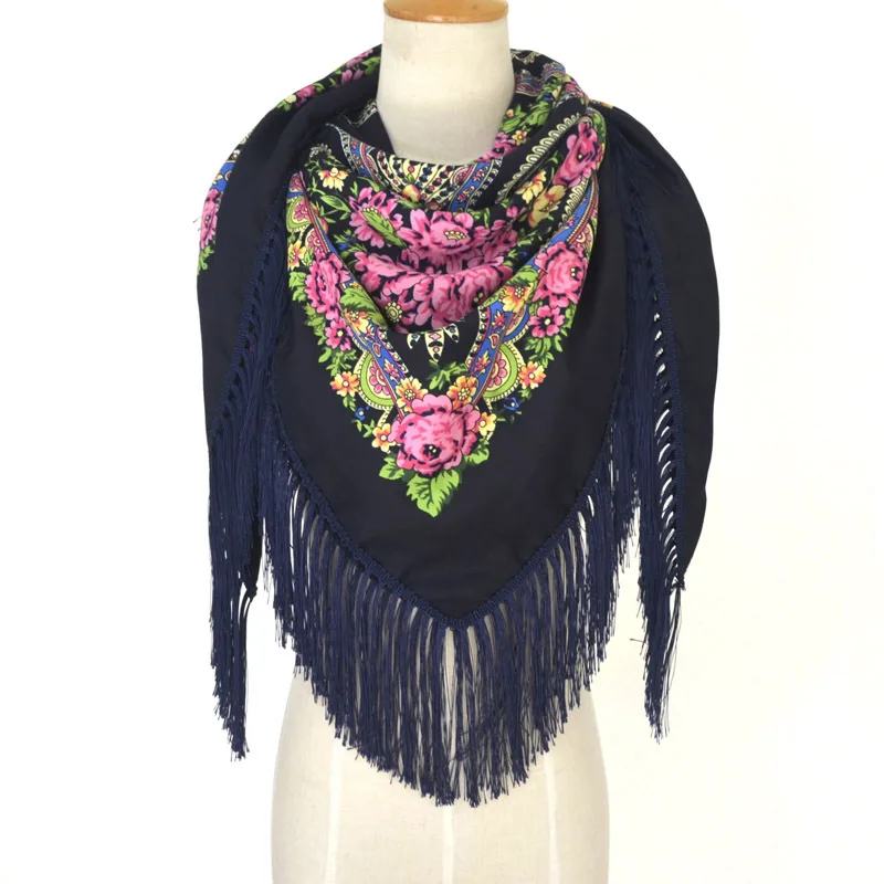 

2018 Winter New Luxury Brand Cotton Russian Women Scarf Printing Tassel Square Wedding Shawl Oversized Blanket Bandana wholesale