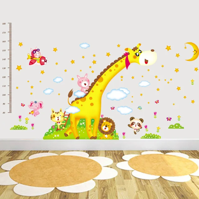 cartoon giraffe monkey animals height wall sticker baby room