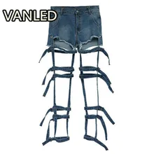 Модные выдалбливающие джинсы с завязками, женские летние джинсовые шорты, подвижные, двухсторонняя одежда,, уличная одежда