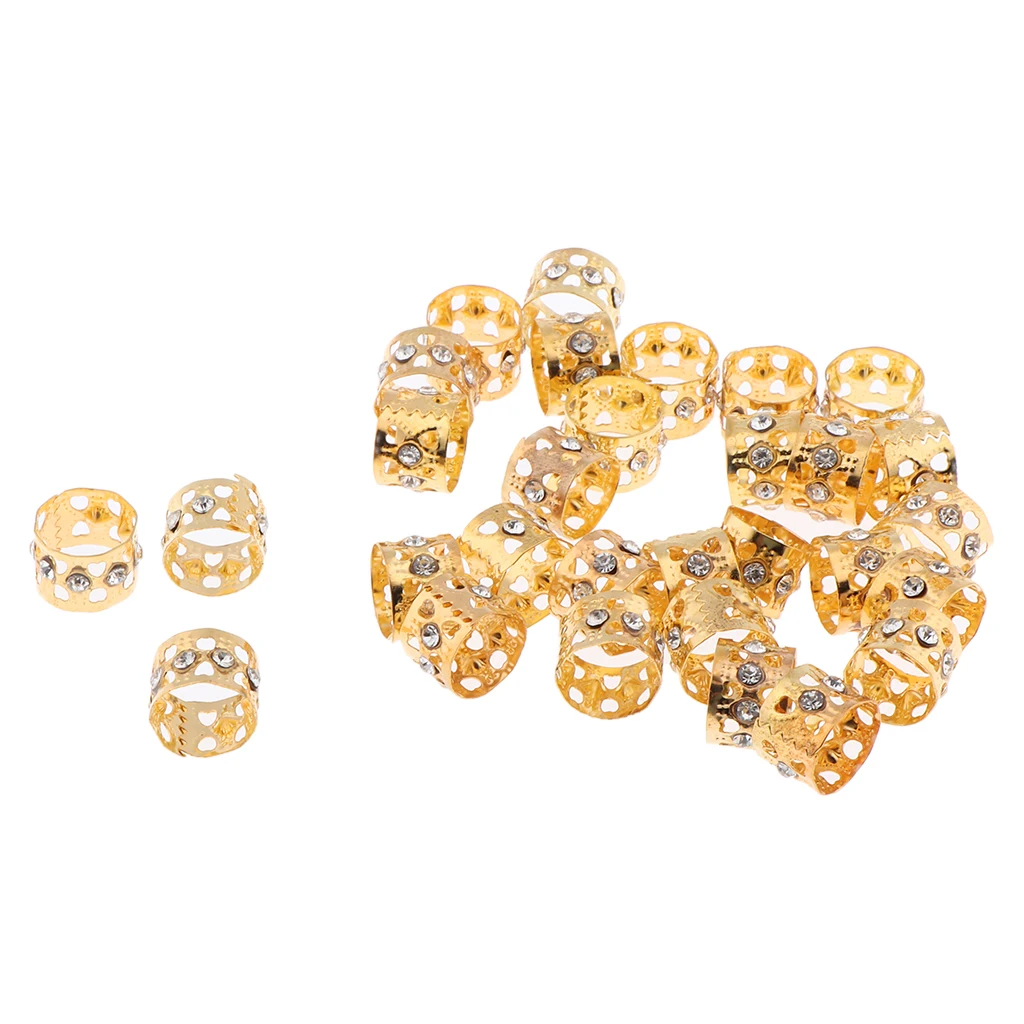 30pcs Bling Bling Rhinestone Hair Jewelry Hairstyling Extension Dreadlocks Beads Braids Clip Tube