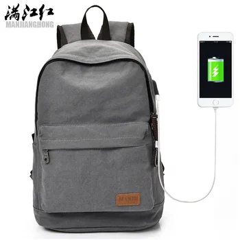 

MANJIANGHONG Men Canvas Backpack USB School Backpack Bag For Teenager 15inch Laptop Backpack Male Casual Rucksack Travel Daypack