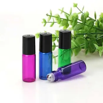 

100* 3ml Cosmetic Perfume essential oil 1ml 2ml rose red green purple glass roll on bottle with plastic black lid for makeup