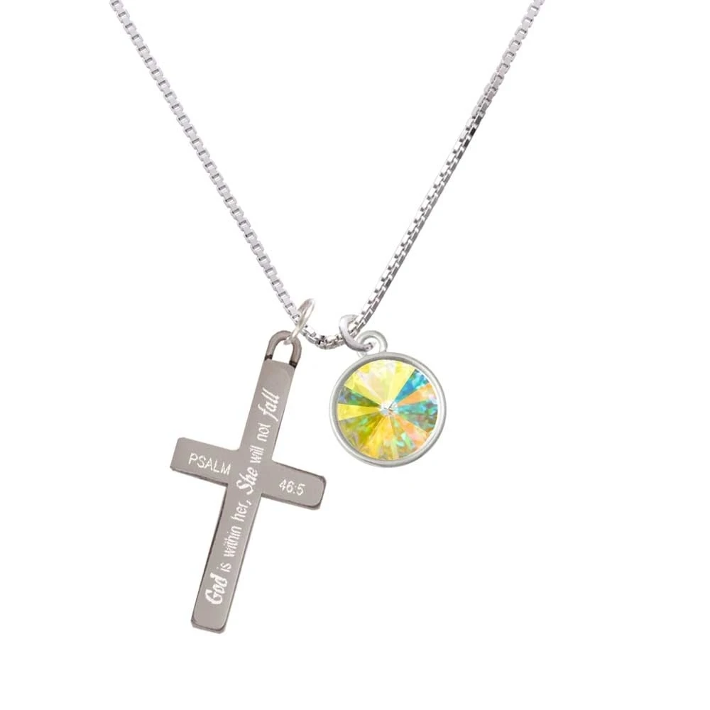 12mm Crystal Rivoli - Clear AB - She will not Fall - Cross Necklace