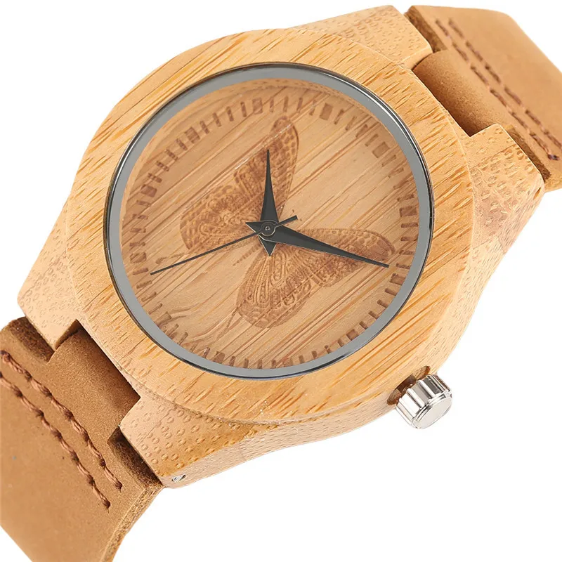 Meilleur Belle Papillon Décoration Cadran Bois Montres pour Dames Fille Femmes À La Main Bambou Montre Bracelet À Quartz Montre relogio feminino