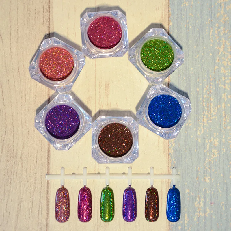 

6 Boxes Hot Sale Holographic Glitter Laser Powder Nail Art Glitter Gorgeous Glitter Powders 6 Different Colors