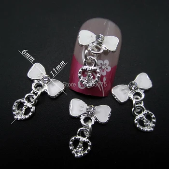 

10pcs heart pendant chain alloy 3d nail art bows rhinestones decorations for nails YNS15