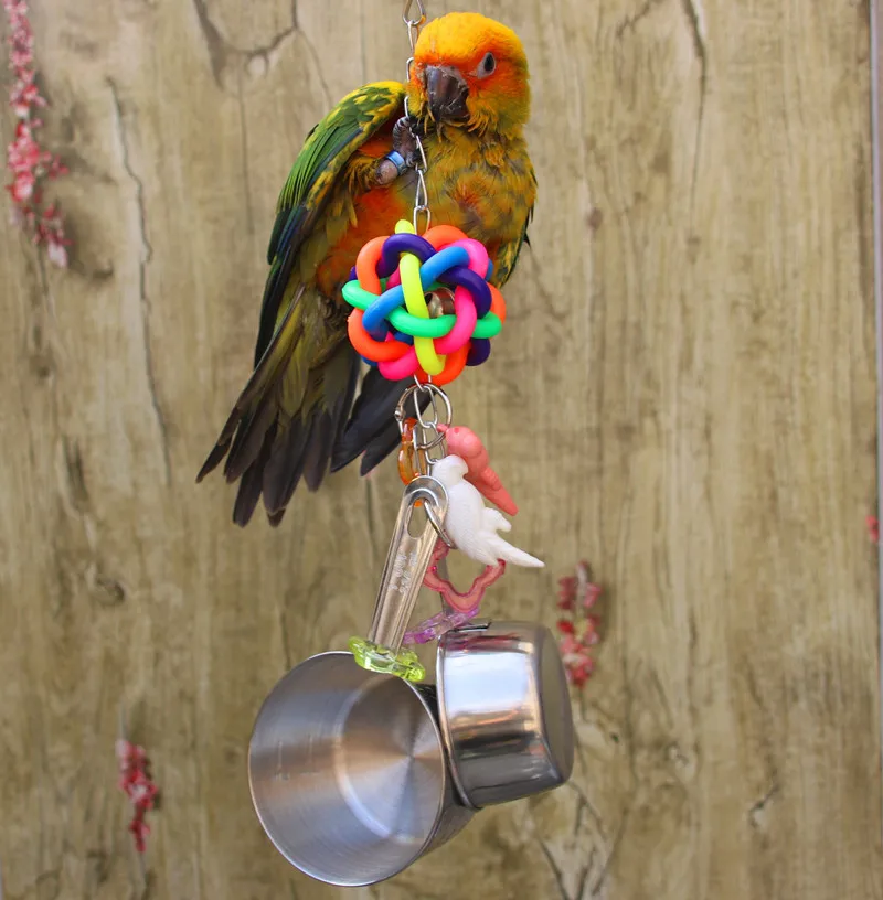 Pet Products Bird Supplies Parrot Gnawing Toys Diy Stainless Steel Pot Soup Swing Station Ladder