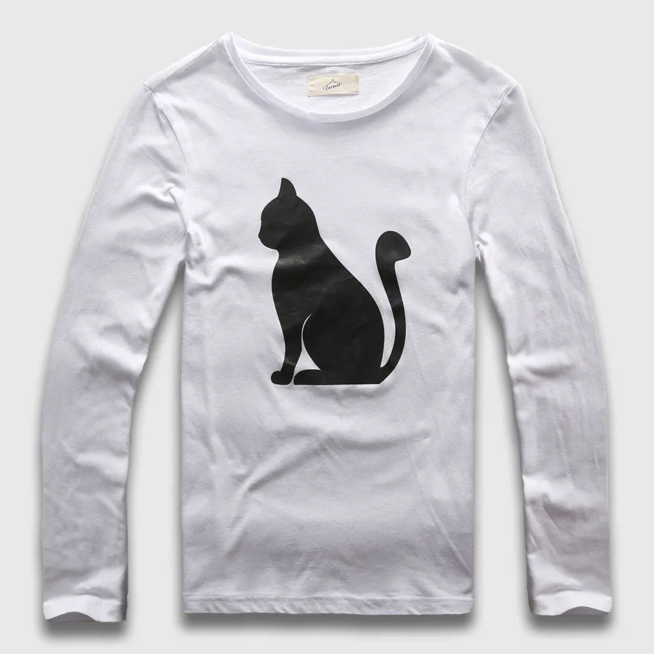Zecmos, рождественский подарок, Мужская футболка с котом, хлопковые топы с длинным рукавом, Креативные мужские повседневные Забавные футболки с графикой - Цвет: Белый