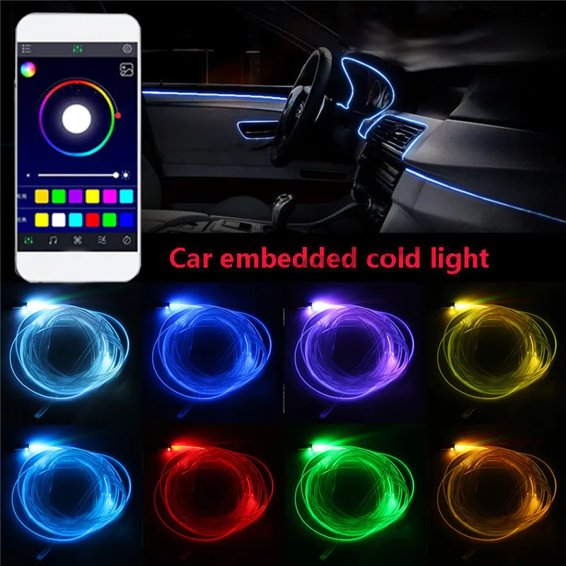 

4/5x 6.2M Sound Active RGB LED Car Interior Light Multicolor EL Neon Strip Light bluetooth Phone Control Atmosphere Light 12V