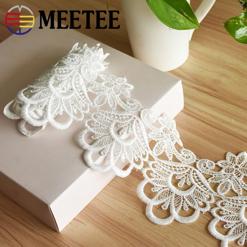 

5/10Meters 12cm Water Soluble lace trim off White flower clothes fabric wedding dress DIY crafted sewing accessories ZK796